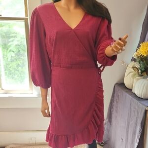 Women's Cato Fuchsia Long Sleeve Wrap Dress Size Large